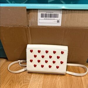 NWOT Original BETSEY JOHNSON Clutch Crossbody Bag Hearts Love Studded White